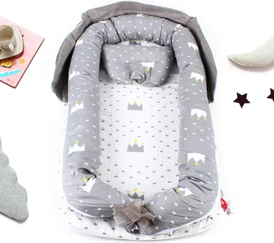 Obrázek produktu pro Dětské hnízdo s matrací Přenosná novorozenecká postýlka Newborn Nest Dětská postýlka Snímatelný kabátek z měkké bavlny pro 0- 24 měsíců (šedá)