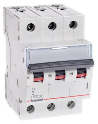 Image de Legrand TX3 disjoncteur de protection de circuit caractéristique B, 16A, 3 pôles, 6kA, 400VAC, 3 unités de division, 403402
