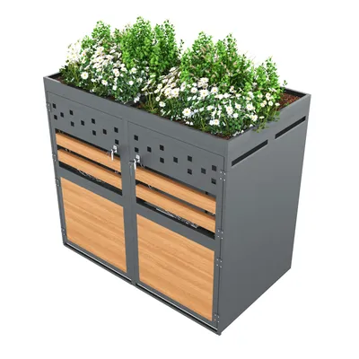 Produktbild von Mülltonnenbox, Mülltonnenunterstand mit Hochbeet, Mülltonnenverkleidung, abschließbare Müllbox, für 2 Tonnen 120 oder 240 Liter