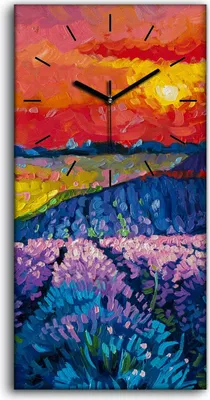 Produktbild von Wandbild Leinwand Bilder mit Uhr 30x60 Kunst Bild Lavendel Wiese Himmel Baum - schwarze Hände