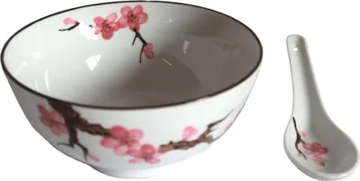 Produktbild von 777 Matcha Reisschale Soba Bowl groß Sakura Kirschblüte ø 15 cm + Löffel