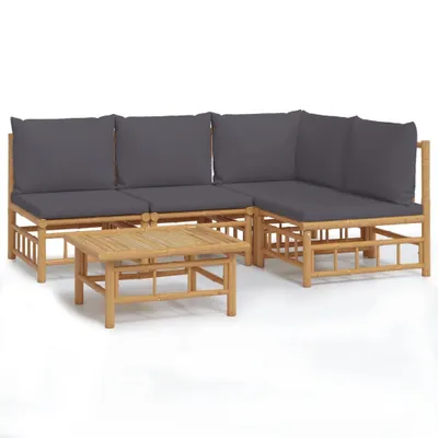 Produktbild von vidaXL 5-tlg. Garten-Lounge-Set mit Dunkelgrauen Kissen Bambus