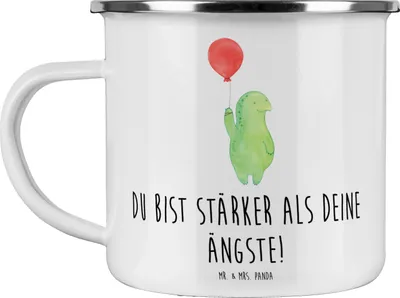 Produktbild von Mr. & Mrs. Panda Teetasse Angst überwinden - Weiß - Geschenk, Unterstützung, Stärke, Trost, Zuversicht, Pott, Mut, Tasse Emaille, Teebecher, Vertrauem, becher, Liebe