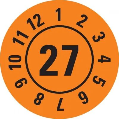 Produktbild von Dreifke® Prüfplakette 27, orange, Dokumentenfolie, selbstklebend, Ø 25mm, 105...