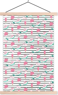 Produktbild von MuchoWow® Textilposter Rosa - Sommer - Muster 120x180 cm mit holzfarbenen Rahmen - Textil-Plakat