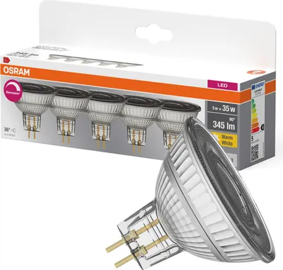 Immagine prodotto di OSRAM LED BASE MR16 in forma di riflettore, faretto LED, vetro, 5 W, 345 lm, 2700 K, dimmerabile, CRI 90