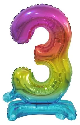 Image de Ballon XL nombre 3 multicolore arc-en-ciel debout 74 cm