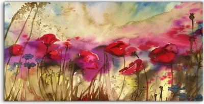 Produktbild von Coloray Canvas 120x60  Wandbild Leinwand Bilder Aquarellbilder Mohn Blumen Korn Blumen