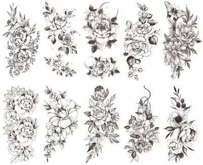 10 Zwarte Bloem Tattoo Stickers - Zelfklevend - 208 x 95 mm