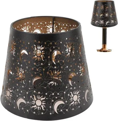 Productafbeelding van Metalen lampenkap 13 x 19 x 15 cm - zwart ijzer - decoratief snijwerk - sfeervolle tafellamp - Vemera
