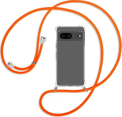 Produktbild von Handykette Backcover-Schutzhülle mit Band (Metall silberfarben) für Google Pixel 7 - neonorange