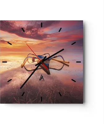 Produktbild von Wanduhr - Quadrat - Glasuhr - Łódź Westen Die Sonne - 40x40cm - Schleichendes Uhrwerk - Lautlos - zum Aufhängen bereit - Dekoration Modern - Wanddekoration aus Glas - C3AC40x40-4433