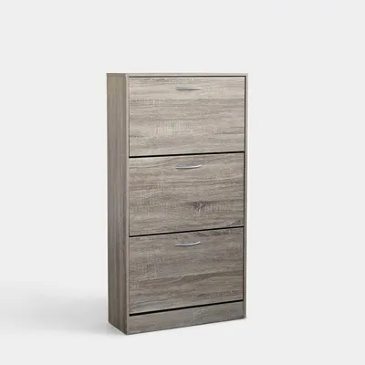 Produktbild von Platzsparender Schuhschrank aus Holz mit 3 Türen Vicky - Natur
