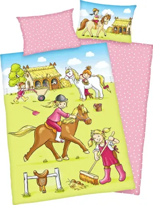 Produktbild von Herding ( Baby Best ) "Ponyhof" Bio-Bettwäsche /  Babybettwäsche / Kleinkinderbettwäsche, 100% Baumwolle ( Flanell ), 40x60 + 100x135 cm