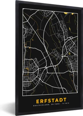 Produktbild von MuchoWow® Gerahmtes Poster Stadtplan - Deutschland - Gold - Erfstadt - Karte 20x30 cm - Poster mit Schwarzem Bilderrahmen Wandposter Rahmen Foto Bilder - Drucken - Bilder Poster im Rahmen