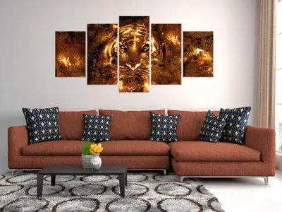 Produktbild von Akustikbild Tier Tiger 200x100 cm Bilder Akustikschaum Hochleistungsschallabsorber Schallschutz Leinwand 5 tlg Wandbild Raumakustik Schalldämmung g-B-0024-b-o