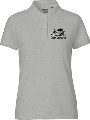 Produktbild von Huuraa Damen Polo Shirt Gran Canaria Inselmotiv Spanien M Sport Grey Bio Baumwolle Fairtrade Poloshirt Geschenkidee