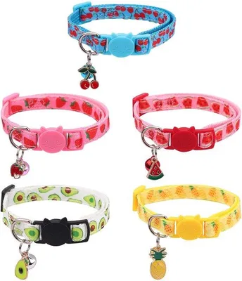 Produktbild von Tierhalfter 5er Set - Verstellbar 18-30 cm - Sicherheitsverschluss - Mit Klangteilen - Nylon - Fruchtdruckmuster