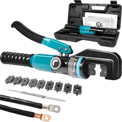Image de Pince à sertir hydraulique, capacité de 10 tonnes, comprenant 9 matrices, de couleur bleu clair