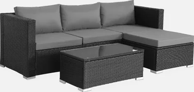 Produktbild von sweeek - Gartenlounge aus Polyrattan für 4 Personen - Schwarz