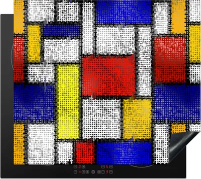 Produktbild von KitchenYeah© Herdabdeckplatte Muster - Mondrian - Kunst , 58x51cm, Küche Deko, Glaskeramikkochfeld Herdabdeckung, Abdeckplatte fùr Kochfeld