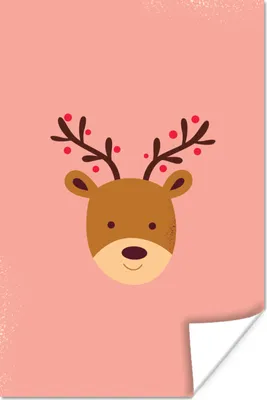 Produktbild von MuchoWow® Poster Rentier - Weihnachten - Rosa - Winter 80x120 cm - Papierdruck