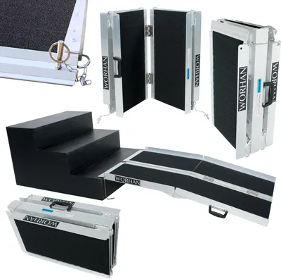Zdjęcie produktu dla WORHAN® Rampa dla wózków inwalidzkich 122cm składana 272kg składana Mobilna aluminiowa antypoślizgowa rampa dla wózków inwalidzkich Duży wybór 1.22m R4J