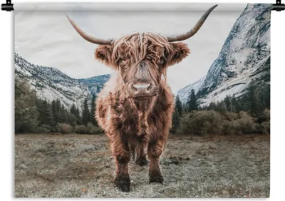 Produktbild von MuchoWow® Wandteppich Wandbehang Schottischer Highlander - Berg - Tiere 120x90 cm Tapisserie Dekoration Wandtuch - Wohnen - Aufhänger für die Wand