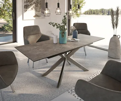 Produktbild von DELIFE Esstisch Daven 160/200x90 cm Keramik Braun Edelstahl ausziehbar