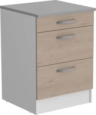 Image de Meuble Bas de Cuisine OSLO, 3 Tiroirs,Reproduction Chêne Jackson, L 60 x P 60 x H 86 cm