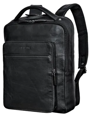 Produktbild von Laptoprucksack 13 Zoll aus Leder für Damen und Herren, mittel-groß, Vintage, Business, Handgepäck, Reiserucksack, Farbe: schwarz