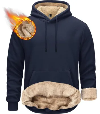 Productafbeelding van Herenshoodie, sherpa-voering, kangoeroezak, winddicht, maat XL, donkerblauw