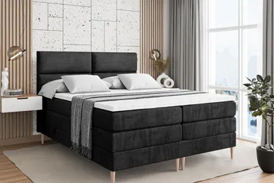 Produktbild von ALTDECOR Boxspringbett mit Holz Füßen, Matratze und Lattenrost, Topper, Polsterbett mit Bettkasten, Bett mit Stauraum H3- und H4- Matratze, Doppelbett -BOXI3-FD KING-140x200 - Schwarz Casablanca