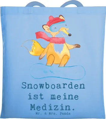 Produktbild von Mr. & Mrs. Panda Tote Bag Hase Snowboarden - Sky Blue - Geschenk, Shopping Tasche, Jutetasche, Snowboardschule, Jutebeutel, Snowboard, Einkaufstasche, Wintersport