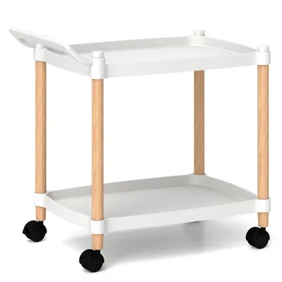 Produktbild von GOPLUS Servierwagen, Rollwagen mit 2 Ebenen, Küchenwagen mit Rollen & Griffen, Bastelwagen Trolley Rollregal Allzweckwagen, Weiß