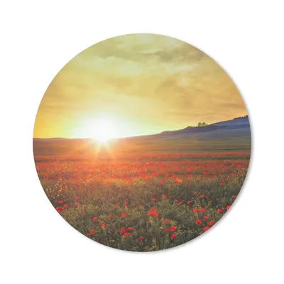 Produktbild von MuchoWow® Mauspad Mousepad Italien - Sonnenuntergang - Mohnblume 20x20 cm - Mousepads - Maus Mat - Pad - Mausunterlage - Schreibtischmatte
