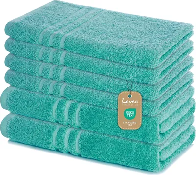Produktbild von Lavea® 6-teiliges Handtuch Set - 100% Baumwolle, 4x Handtuch 50x100 cm + 2x Duschtuch 70x140 cm, Bad & Gäste, Türkis