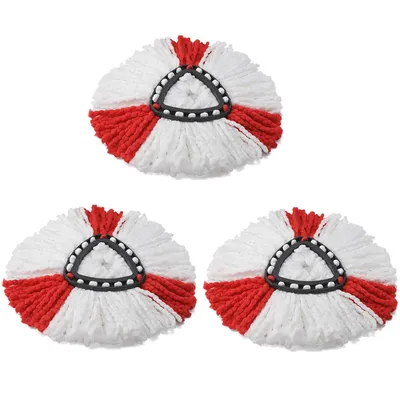 Three mop heads arranged in a triangular formation against a white background.