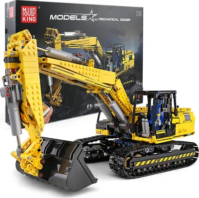 Produktbild von Mould King 13112 Technologie Bagger Bausatz, 1830 Teile, APP 4CH Raupenbagger, Ingenieurfahrzeug, Modell mit Motoren und Fernbedienung, Kompatibel mit Mechanischer Bagger