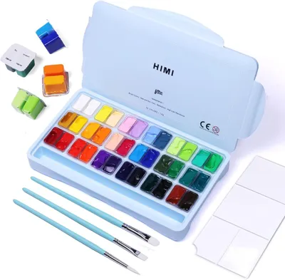 Productafbeelding van Gouache verfset - 36 kleuren x 12 ml Twin Jelly Cup-ontwerp met 3 penselen en een palet in een draagtas - Perfect voor kunstenaars - Studenten
