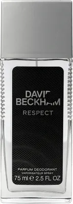 A clear, front-facing product shot of a David Beckham Respect deodorant spray bottle.