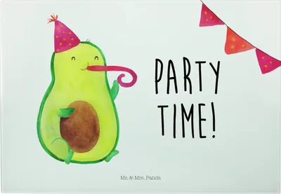 Produktbild von Mr. & Mrs. Panda Schneidebrett Avocado Party Zeit - Weiß - Geschenk, Servierplatte, Geburtstag, Glas Schneideplatte, Happy Birthday, Glücklich, Frühstücksbrett