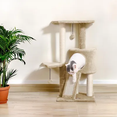 Immagine prodotto di Albero per gatti in sisal naturale, con cuccia e rampa per graffiare, altezza 83,5 cm, ideale per gatti