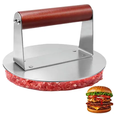 Hamburgerpresse Edelstahl mit Holzgriff, antihaftbeschichtet, Ø16 cm