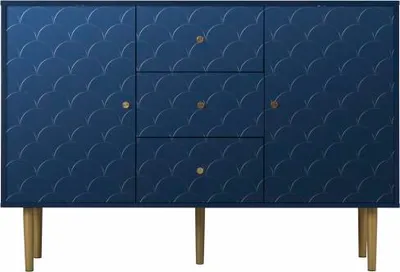 Produktbild von Kommode Sideboard 83x120x40cm Mit 2 Tueren 3 Schubladen Verstellbare Ablage Wohnzimmer Schlafzimmer Marineblau Vitrine