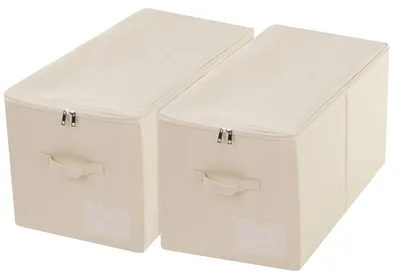 Stoff-Aufbewahrungsboxen, 2 Stück, beige, 60 L, faltbar