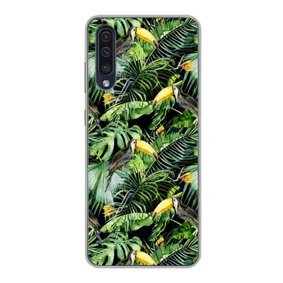 Produktbild von MuchoWow® Handyhülle Schutzhülle Hülle für Samsung Galaxy A30s Tukan - Muster - Pflanzen Silikon Softcase Handy Hülle - Karteninhaber