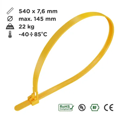 50 Wiederverwendbare Kabelbinder – 20,3 Cm, Gelb, Verstellbar Mit Klettverschluss