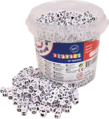 Produktbild von Set mit 1250 Würfelperlen zum Aufreihen mit Buchstaben, Durchmesser 6,5 mm