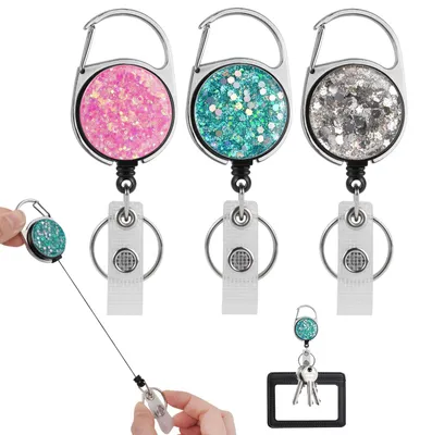 Produktbild von Ausziehbarer Schlüsselring, ausziehbarer Ausweishalter (3-teilig), ausziehbarer Ausweishalter, Schlüsselrolle, Schlüsselhalter mit Schlüsselring, Gürtelclip für Ausweishalter, Kartenhalter, Schlüsselkarten